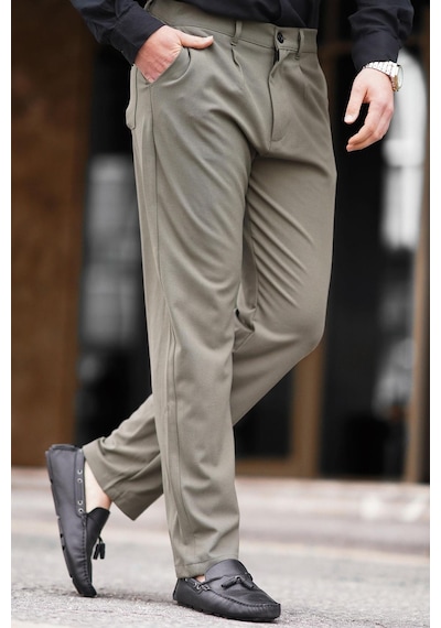 Madmext Haki Regular Fit Düz Kesim Yan Cepli Erkek Pantolon 6540-haki Haki