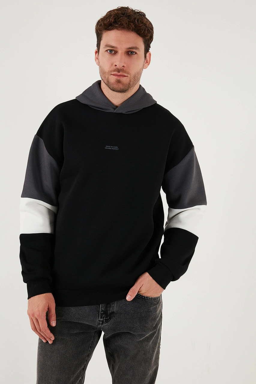 Buratti Pamuklu Relaxed Fit Kapüşonlu Içi Tüylü Yumuşak Şardonlu 2' Li Paket Erkek Sweat 5905299S2 Siyah-Açık Haki