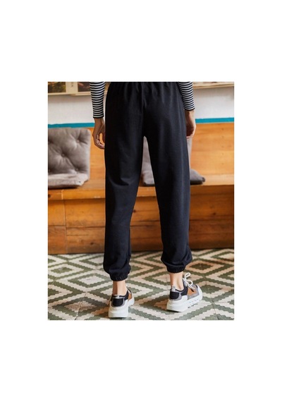 Tarzsokak Unisex Siyah Cepli Beli Bağcıklı Basic Eşofman Altı Jogger