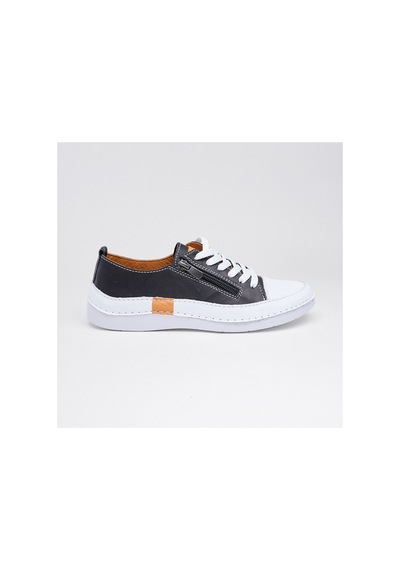 Derinet Günlük Hakiki Deri Kadın Sneaker Siyah Siyah