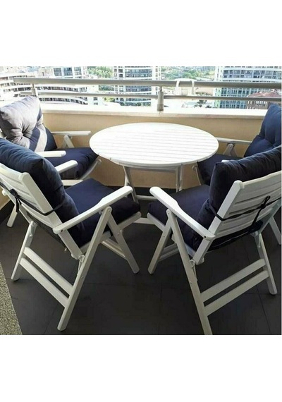 Motoryagmarket Buzludja 70Lik Katlanır Ahşap Bahçe Balkon Masası Yuvarlak -Beyaz