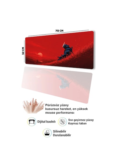 Sonictouch Klavye Mousepad 32x70cm Dikişsiz Pürüzsüz Sıvı Geçirmez Kaymaz Taban Kızıl Ronin