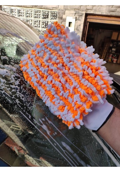 Mikrofiber Oto Yıkama Ve Cila Eldiveni - Turuncu Beyaz