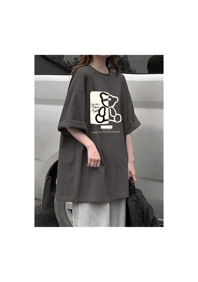 Tarzsokak Karikatür Ve Grafik Tasarım Oversize T-shirt Cartoon/letter Serisi Kod663 Gri