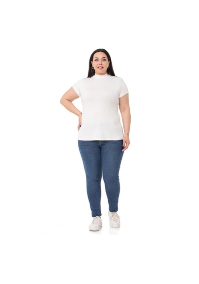 Disentis Büyük Beden Yarım Balıkçı Kısa Kollu Viskon Ekru Body-ekru Ekru