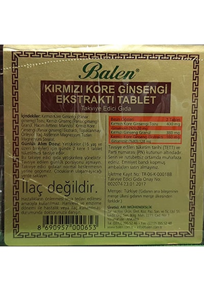 Balen Tahta Kutu Kırmızı Kore Ginseng 600 MG 120 Tablet 2 Adet