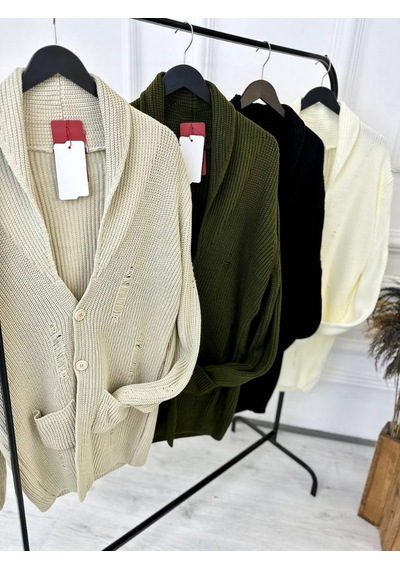 Elku Moda Hırka Örgülü Şal Yaka Cepli Lazer Kesim Yırtık Detaylı Tüylenmez Örgü Triko Hırka Yeşil Elku Moda Hırka Örgülü Şal Yaka Cepli Lazer Kesim Yırtık Detaylı Tüylenmez Örgü Triko Hırka Yeşil