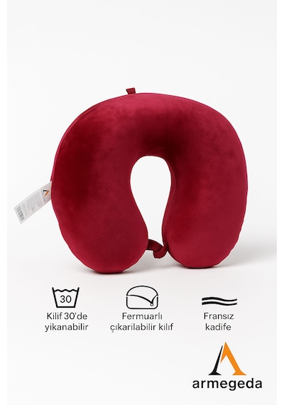 Armegeda Fransız Kadife Seyahat Yastıgı Nar Kırmızısı Yastık Wine Red