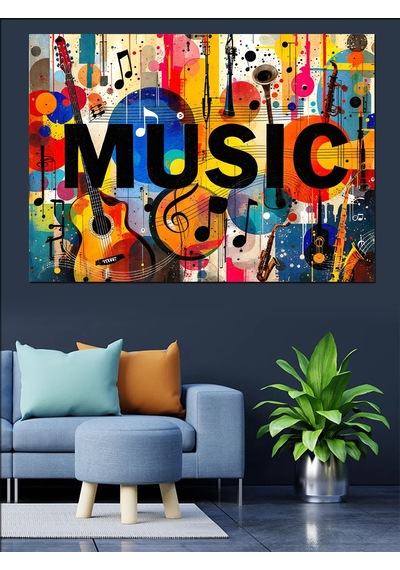 Renkli Yazı Tipi Müzik Posteri Dekoratif Kanvas - Mdf Ahşap Tablo
