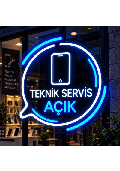 Neon Led Teknik Servis Açık Tabela Telefon Tablet Bilgisayar Tamir Servisi Işıklı Pleksi Tabela