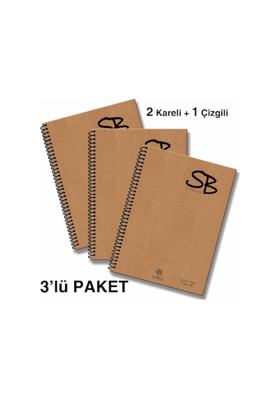 Lexroo Sb A5 3'lü Defter Seti 420 Sayfa Kaliteli Hafif Kağıt Kraft Kapak Spiralli Çok Renkli