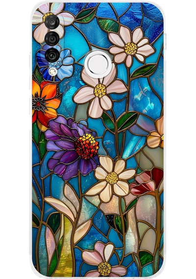 Printify Huawei P30 Lite İle Uyumlu Vitray Mavi Bahar Tasarımlı Şeffaf Silikon Kılıf Şeffaf