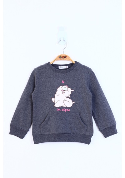 Toontoy Kız Çocuk Kuzu Baskılı Sweatshirt Antrasit Melanj