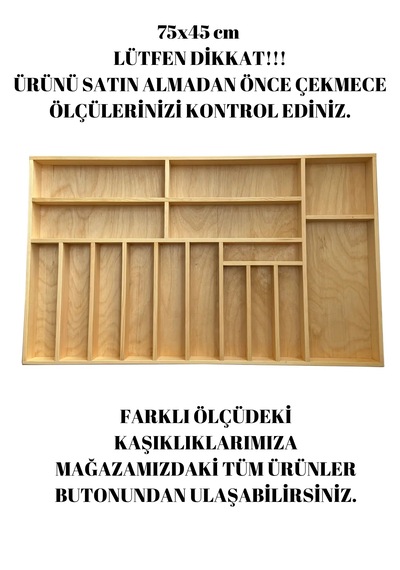 75x45 Cm Ayfiwood Ahşap Kaşıklık Çekmece İçi Yemek Takımı Ve Servis Gereçleri Düzenleyici Organizer