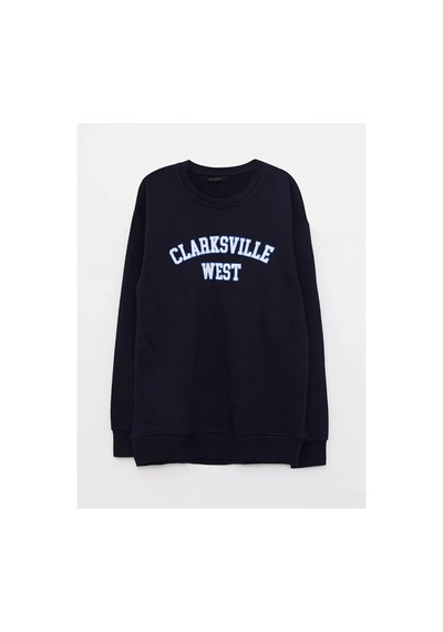 LC Waikiki Lcw Casual Lacivert Bisiklet Yaka Uzun Kollu Baskılı Erkek Sweatshirt