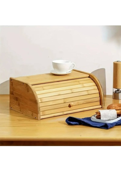 Makri Home Doğal Bambu Demonte Ekmeklik, Ekmek Kutusu, Kayar Kapaklı, Geniş Hacimli, 38 X 23 X 19 Cm Turuncu