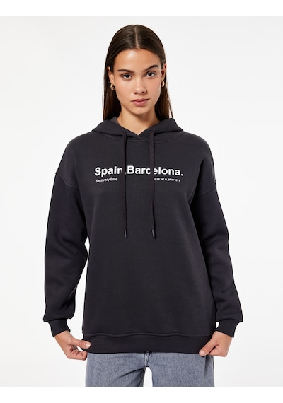 Koton Uzun Kollu Kapüşonlu Arkası Baskılı Oversize Sweatshirt Antrasit 6wal10555ık Antrasit