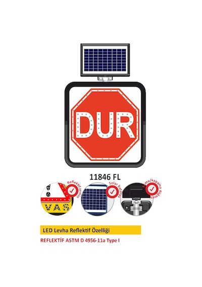 SOLAR FLAŞÖRLÜ LED'Lİ TRAFİK LEV.(60x60cm)