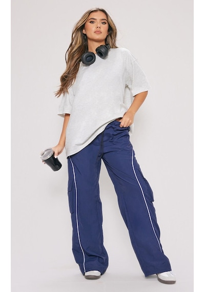 Düz Süprem T-shirt - Gri Oversize Bisiklet Yaka Kısa Kol Tişört Gri