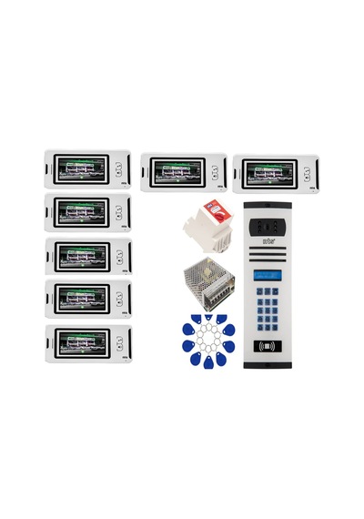 7 Daire Nts 2001-b 4,3'' Görüntülü Diafon Beyaz-8004 Tuş Takımlı Şifreli+geçişli Zil Panelli Set