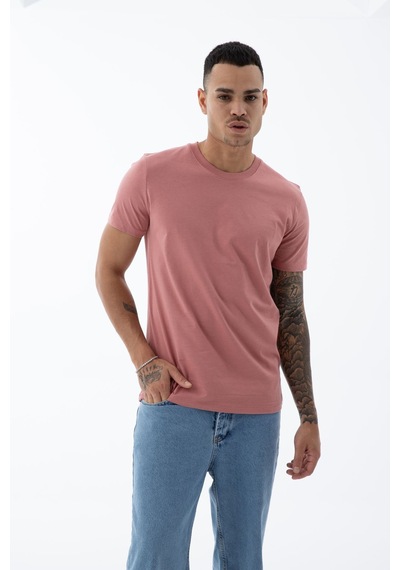 Erkek Pamuklu Kumaş Regular Fit Kesim Bisiklet Yaka T-shirt