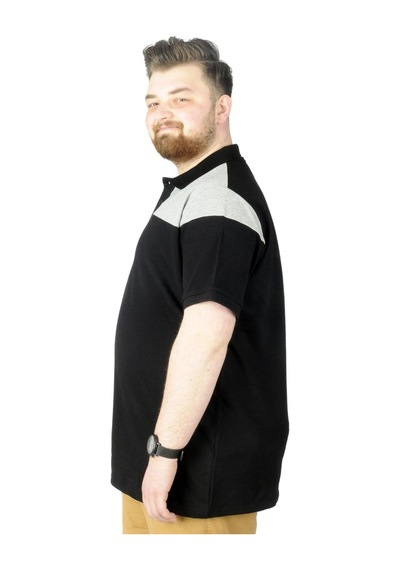 Mode Xl Büyük Beden T-Shirt Polo Double Color 22337 Siyah 001