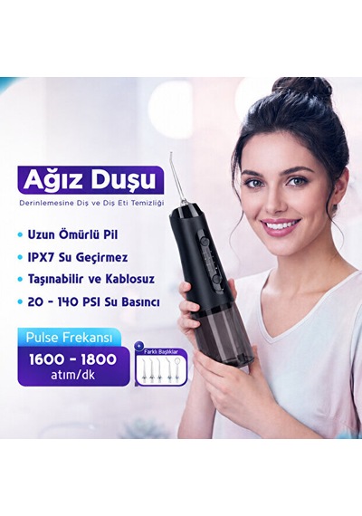 Ağız Duşu Şarjlı 320 Ml Su Hazneli 4 Modlu Su Geçirmez Taşınabilir Oral Irrigator 5 Başlıklı Derin Temizlik Type-c