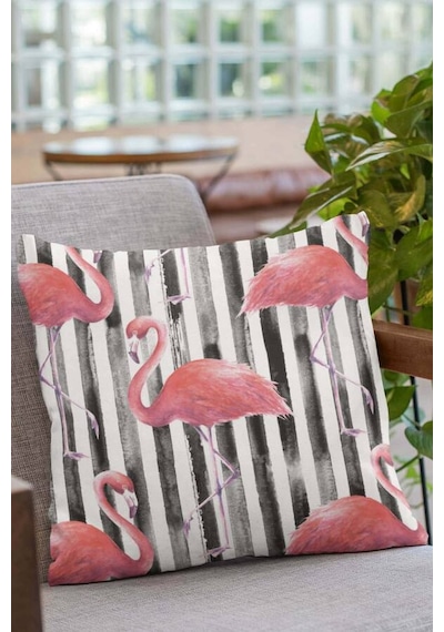Pembe Flamingolu Çift Taraflı Yastık Kırlent Kılıfı Krl354n11