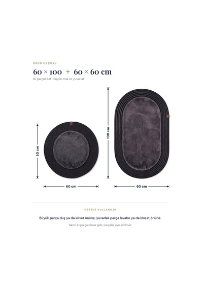 Banyo Paspası Takımı 60x100+60x60 Cm Düz Antrasit Gri & Siyah