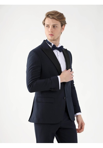 Dufy Lacivert Erkek Slim Fit Sivri Yaka Smokin Takım - 92401 Lacivert