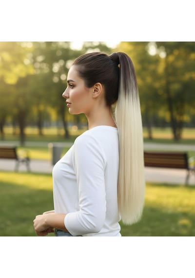 Lastik Tokalı At Kuyruğu Düz / Kumral / Platin Ombre Çok Renkli