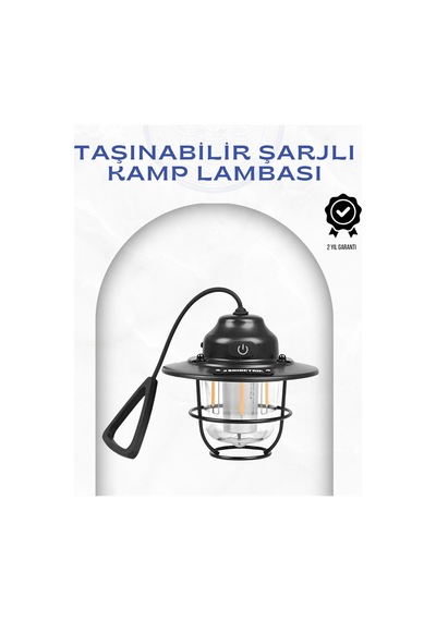 Hubrendy Tekno Geometrik Tasarımlı Vintage Kamp Lambası Type-c Şarj, Ayarlanabilir Parlaklık AÇIK GRİ KAHVE KARIŞIMI