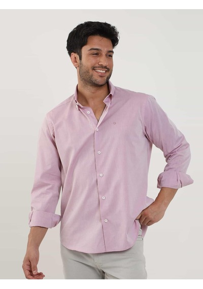 Dufy Bordo Erkek Regular Fit Düz Brent Düğmeli Yaka Uzun Kol Gömlek - 102224-bordo Bordo