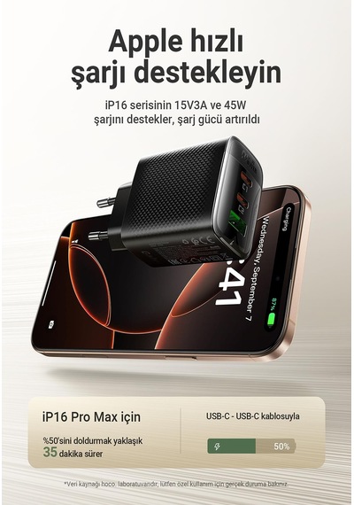 Acefast Pd67w Destekli 2xusb-c+1xusb-a Çıkışlı Hızlı Şarj Cihazı - A108