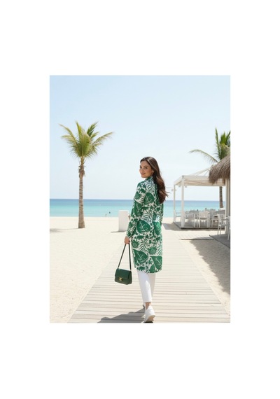 Polologin Butik Botanica" Serisi: Yeşil Yaprak Desenli Yazlık Tunik Yeşil