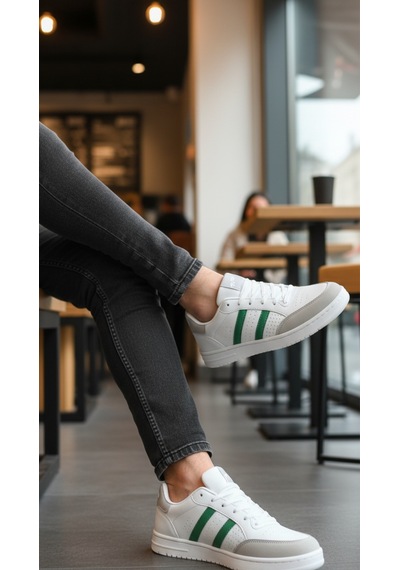 Fore Sport Erkek Günlük Yürüyüş Spor Ayakkabı Suni Deri, Hafif, Rahat, Darbe Emici Sneaker Beyaz Yeşil