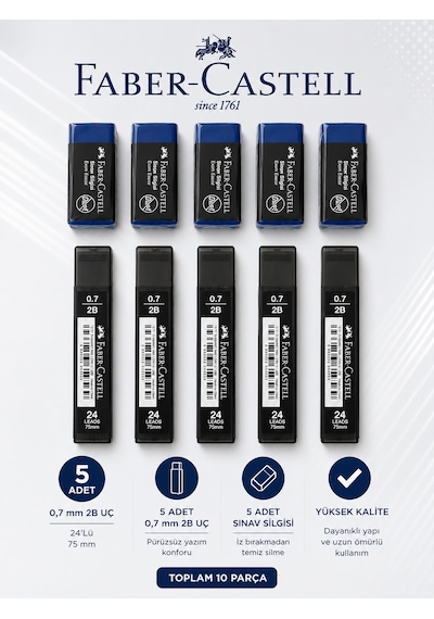 0,7 Uç 5 Adet Orta Boy Sınav Silgisi 5 Adet Faber-castell Set