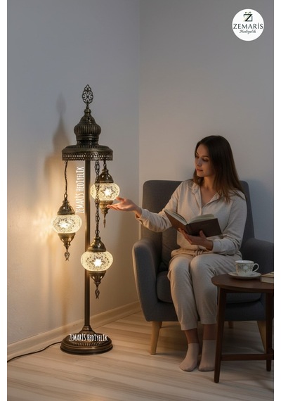 El Yapımı Otantik Mozaik Lambader 3 Lü Beyaz - 717820606 Diğer