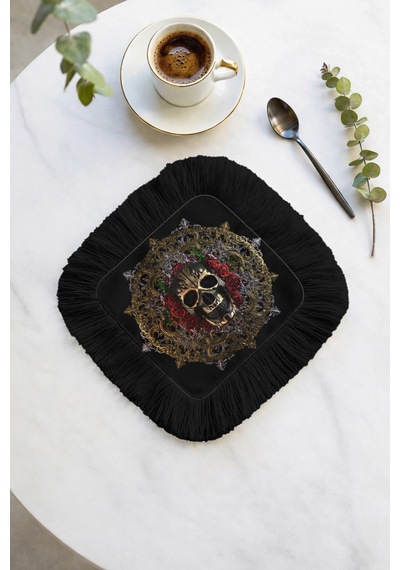 Barok Lüks Saçaklı Şık Servis Mendili - Gotik Vintage Siyah Altın Kırmızı Kahve Altı Tepsi Peçetesi Çok Renkli