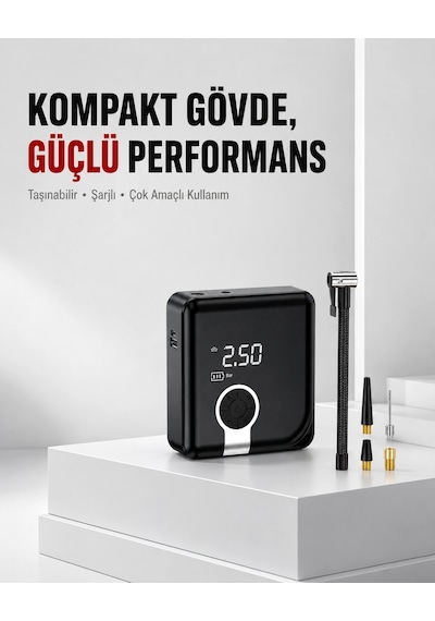 Mey İthalat 6000mah Bataryalı Type-c Şarjlı Diyafram Tip Kompresör Led Işıklı