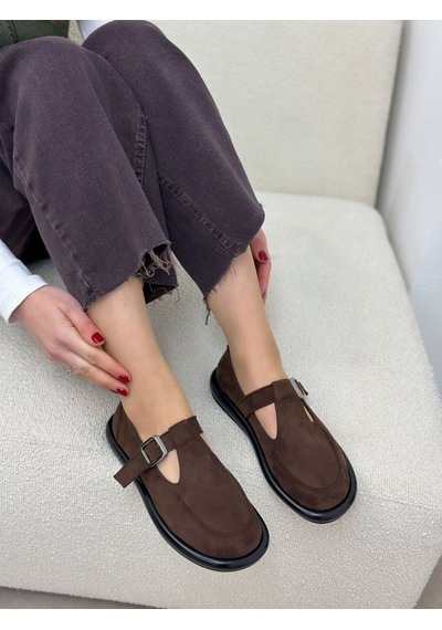 Erva'nın Butiği Kahve Süet Olivia Toka Detaylı Kadın Loafer-6001