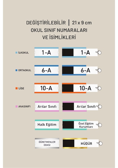 Okul Sınıf Kapı Numarası Ve İsimliği 21x9 Cm - Turuncu - Kolay Değiştirilebilir