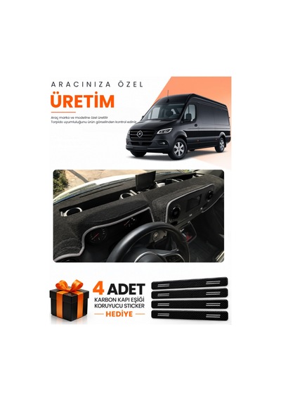 Mercedes Sprinter W907-w910 2018-2026 Uyumlu Torpido Koruma Örtüsü Oto Kılıfı - Siyah Gri