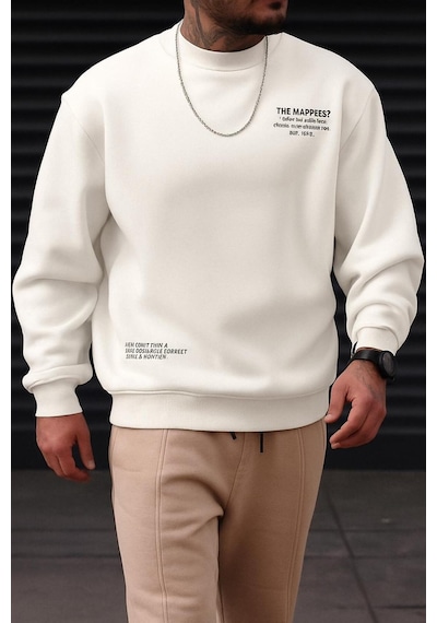 Benroma 3 İplik Penye The Happıes Baskılı Unisex Sweatshırt Beyaz