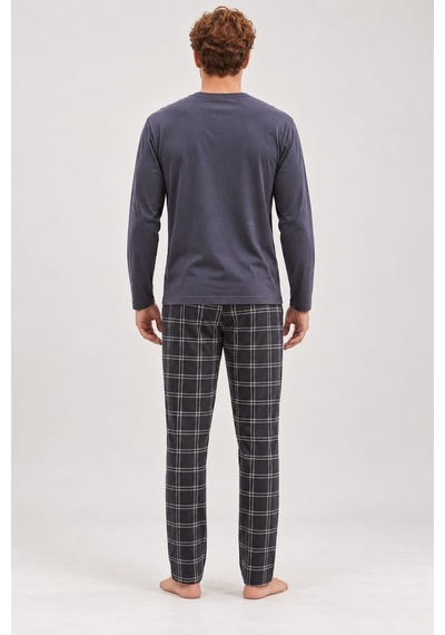 Pemilo Erkek 6500-2 Uzun Kol % 100 Pamuk Pijama Takımı Füme