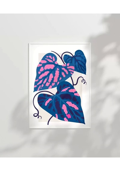 Çerçevesiz Poster Mavi Ve Pembe Yaprak Dansı