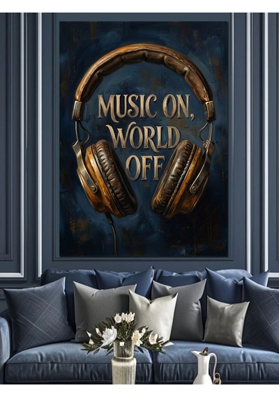 Dünya Kapalı Müzik Açık Yazısı Dekoratif Kanvas - Mdf Ahşap Tablo