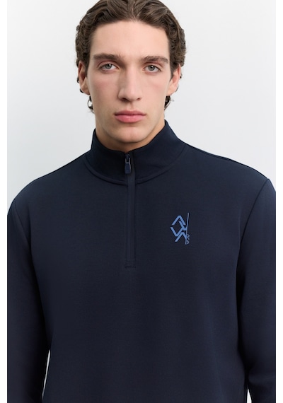 Avva Erkek Lacivert Dik Yaka Fermuarlı Baskılı Kolay Ütülenen Pamuklu Regular Fit Sweatshirt A62y1310