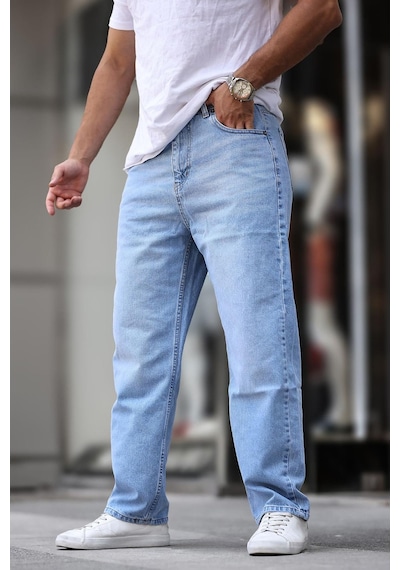 Madmext Mavi Erkek Yıkamalı Baggy Jean 7216-mavi Mavi