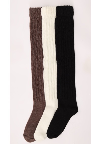 Ciho Socks Slouch 3 Çift Kadın Tozluk Dizüstü Dizaltı Kışlık Yünlü Kalın Yumuşak Çizme Bot Çorap Siyah Kahverengi Krem